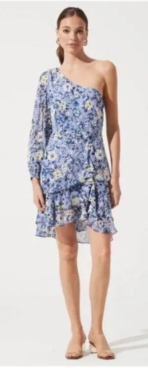 ASTR The‎ Label Floral One Shoulder Ruffle Mini Dress Fairy Womens Size Small thumbnail 1