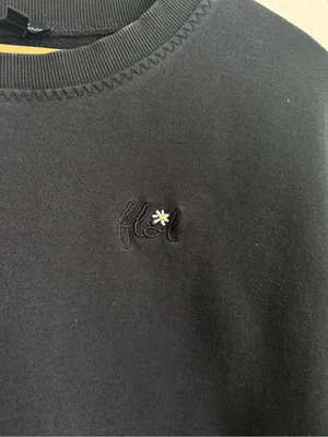 For Love & Lemons Alex Oversized Crewneck Sweatshirt Black Embroidered Medium thumbnail 7