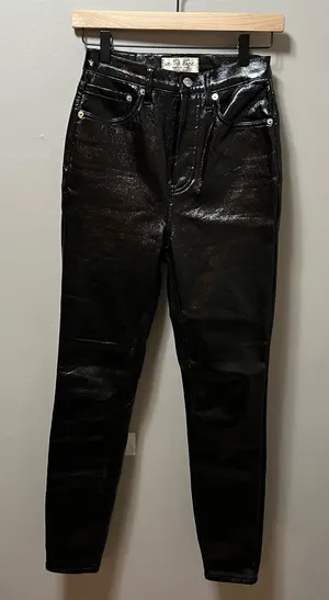 Free People‎ Phoenix Coated Button Fly Skinny Jeans in Liquid Black size 25 thumbnail 1