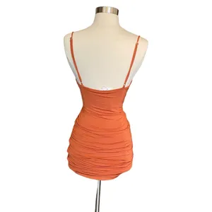 Better Be Ruched Body-con Plunge Mini Dress In Burnt Orange thumbnail 6