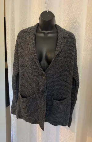 Nordstrom Dark Gray Ribbed Button-Front CardiganSz: S thumbnail 1