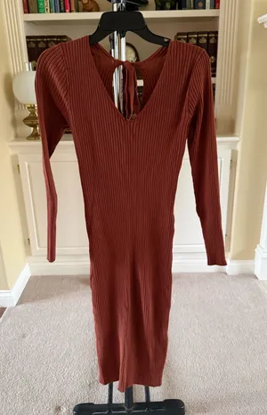 Ribbed Long-Sleeve Midi Sweater Dress thumbnail 1