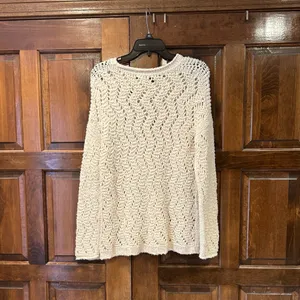 Anthropologie Akemi and Kin Womens‎ Small Cream Cotton Oversized Sweater Crochet thumbnail 4