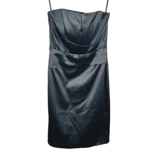 White House Black Market Black Satin Strapless Pleated Mini Dress Size 2 thumbnail 2