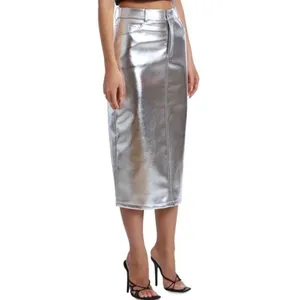 NWT!! AVEC LES FILLES Shimmering Silver Pencil Skirt Metallic Pockets Medium thumbnail 15