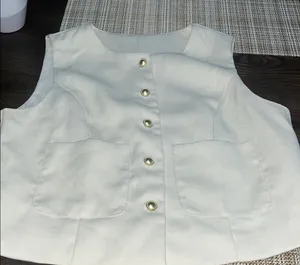 SHEIN Cream Sleeveless Button-Up Top thumbnail 1