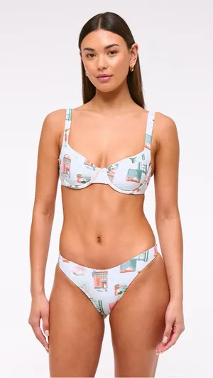 NWT Abercrombie & Fitch Bikini Set - Light Blue Postcard Pattern - M/S thumbnail 1