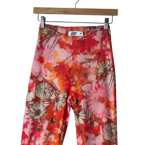 Tiger Mist Floral Mesh Flare Pants XS Red Orange Bell Bottom Y2K Retro Costume thumbnail 3