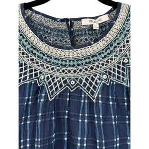 NWT Madewell Embroidered Puff-Sleeve Babydoll Dress Indigo Plaid Size XS Preppy‎ thumbnail 8