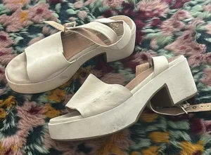 Anthropologie Cream Leather Heeled Sandals thumbnail 9