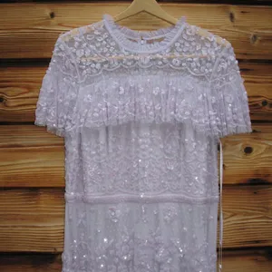 NWT Mac Duggal 9195 Illusion Mesh Overlay Ruffled Long Dress Lilac Size 14 thumbnail 8