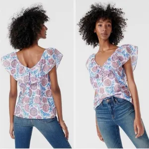 J. Crew Ruffle V-Neck Top Floral M thumbnail 2