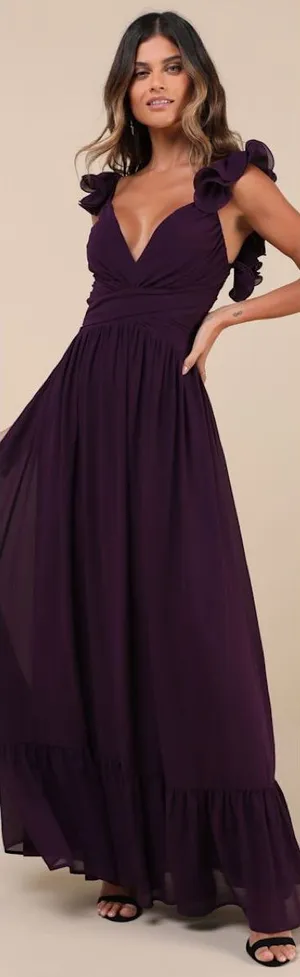 Lulus Soiree Celebration Purple Ruffled Lace-Up Maxi Dress Size XL Formal thumbnail 1
