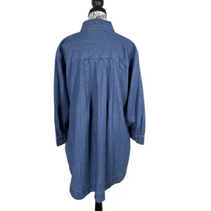 LOFT Denim Shirt Dress Women's SzM Blue Button Front Long Sleeve Casual Chambray thumbnail 3