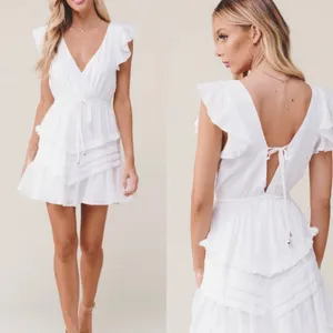 SAINTS & SECRETS White Ruffle Dress Waist Tie Open Tie Back Flutter Sleeve~M💚 thumbnail 13