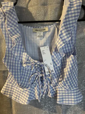 Urban Outfitters Blue Gingham Ruffle Tie-Front Crop Top thumbnail 8