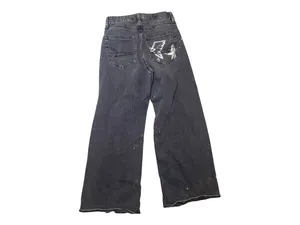 American Eagle Hand Painted Wide Leg Jeans 4 Short *Black Denim* Y2K Grunge thumbnail 2