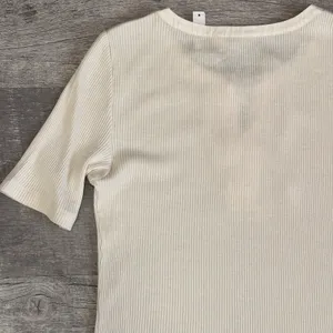 Madewell NEW Ribbed Lace Up Tee Shirt Womens L Short Sleeve Ivory White FLAW thumbnail 6