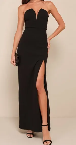 NEW Lulus Dedicated To Glamour Black Strapless Maxi Dress Gala-Ready Gown Small thumbnail 1