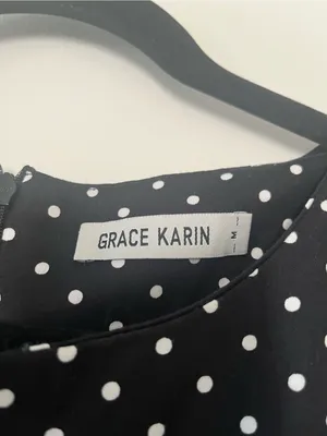 Grace Karin Black White Polka Dot Fit & Flare Midi Dress Medium Office Work Modest Church thumbnail 2