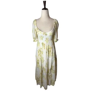 Abercrombie & Fitch Midi Dress Women XS Yellow Floral Smocked Boho Cottagecore thumbnail 2