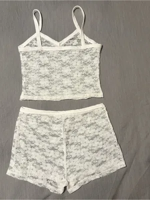 Shein Two Piece Set White Lace, Low Rise Shorts and Tank Top, Festival/Rave, S thumbnail 8