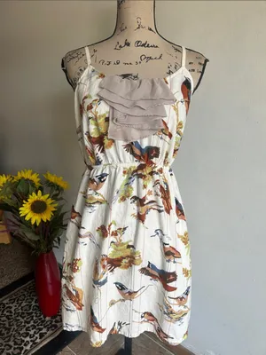 Anthropologie Eloise Bird Print Mini Length Boho Dress Size Small thumbnail 4