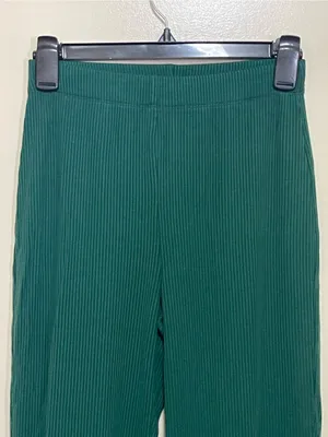 Reformation Deep Green Ribbed Wide-Leg Pants thumbnail 3