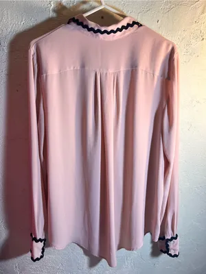 Ann Taylor Light Pink Blouse with Black Rickrack Trim thumbnail 7