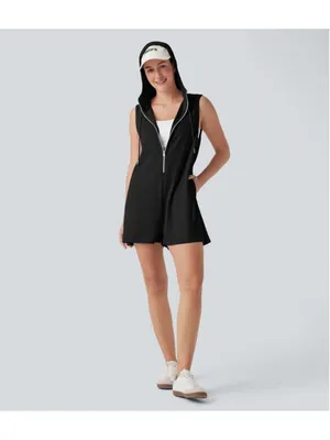 Halara Hooded Sleeveless Zipper Casual Jumpsuit with Pockets Size XL Black thumbnail 3