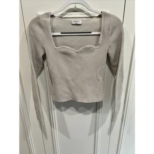 Aritzia Babaton Sculpt Knit Sweetheart Ribbed Long Top Beige Stretch Neutral thumbnail 2