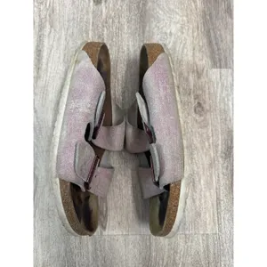 Birkenstock Arizona Metallic Pink Suede Two Strap Slide Sandals‎ Womens 38 thumbnail 4