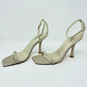 Nine West Shiny Ankle Strap Sandals Heels Silver Glitter Women’s Size 7.5 M thumbnail 2