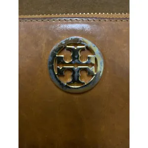 Tory Burch Continental Wallet Briwn Leather Zip Around Gold Logo Designer thumbnail 8