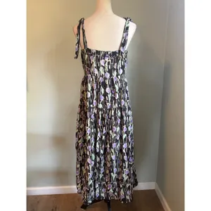 Moon River Purple floral Tiered Midi Dress Black Tie Strap Large boho whimsi re thumbnail 5