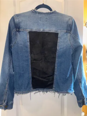 Market & Spruce Blue Denim Jacket With Black Painted Panel On Back Of Jacket Sm thumbnail 4