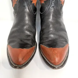 Vintage Tony Lama Cognac & Black Leather Inlay Cowboy Boots Size 7 RARE thumbnail 3