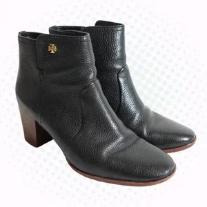 Tory Burch Black Pebbled Leather Pointed Toe Heel Chelsea Ankle Boots Size 8.5 thumbnail 1