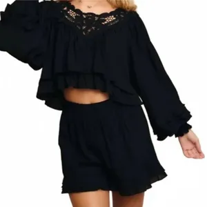 Le lis Black ruffle set with lace trim #ruffles #matching thumbnail 1