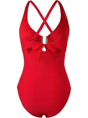 Womens Red One Piece Swimsuit Retro Bathing Suit Tummy Control LARGE thumbnail 5