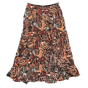 Deadstock Y2K Abstract Western Boho Cowgirl Print Ruffle High Slit Midi Skirt thumbnail 1