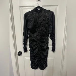 Hunter Bell New York Black Floral Jacquard Ruched Mini Dress Mock Neck‎ thumbnail 10
