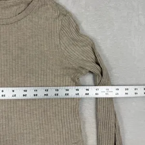 Reformation Womens Small Tan Ribbed Knit Long Sleeve Cropped Top Tencel Modal thumbnail 4