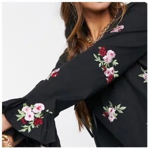 ASOS Women's Floral Embroidered Drop Waist Mini Dress Size 10 Black Boho Chic‎ thumbnail 10