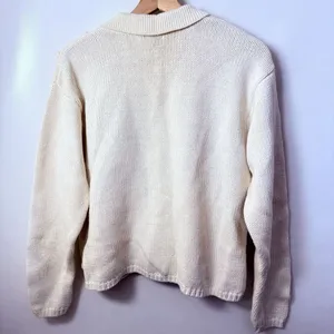 Vtg Wool Sweater Cardigan Womens L Chunky Ivory Cable Knit Cabincore Grandmacore thumbnail 2