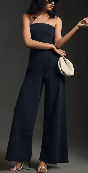 Anthropologie Pilcro Strapless Polished Wide-Leg Denim Jumpsuit, Size 4 thumbnail 1