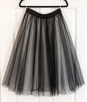 Alice + Olivia Camille Polka Dot Tulle Pouf Midi Skirt Black M NWT $495 thumbnail 1