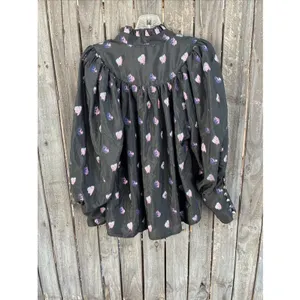 Tuckernuck Corrigan Blouse Black Pink Blurred Dot Fil Coupe size L thumbnail 7