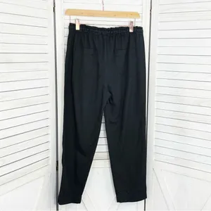 Gap Woven Slouchy‎ Pull On Crop Pants Black XS Ruffle Drawstring Waist High Rise thumbnail 2