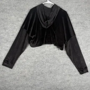 Juicy Couture Size-L Velour Rhinestone Logo Hoodie Sweatshirt Black Y2K thumbnail 2